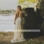 Boho Bohemian Wedding Dresses Cap Sleeve Sexy V Neck Backless Sweep Train Strange Beach Bridal Gown