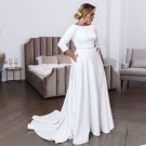 Plus Size Wedding Dress  Simple 3/4 Sleeves Scoop Neck Bridal Gown