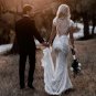 Pearls Beading Appliqued Sexy Backless Rustic Boho Bride Dress