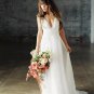 Deep V Neck Sleeveless Lace Appliques Country Bohemian Bridal Gowns