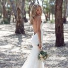 White Lace Backless Boho Wedding Dresses  V-neck Spaghetti Straps Summer Mermaid Beach Wedding Gowns