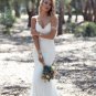 White Lace Backless Boho Wedding Dresses  V-neck Spaghetti Straps Summer Mermaid Beach Wedding Gowns