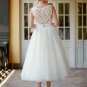 A-Line Dubai Wedding Dresses  Bateau Neck Tea Length Lace Boho Bridal Gowns