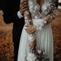 Bohemian Wedding Dress Cheap Long Sleeves V Neck Chiffon Beach Boho Bridal Gown