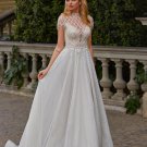 Bohemian Wedding Dresses Jewel Short Sleeve Lace Appliques Bridal Gowns