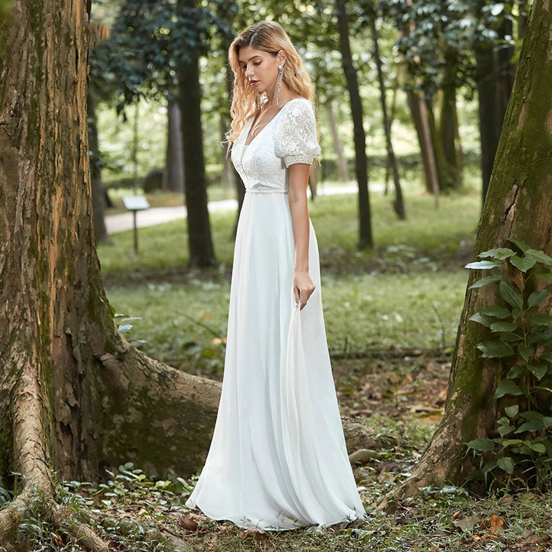 Short Sleeve Floor Length Chiffon Lace Vintage Elegant High Quality Wedding Dresses