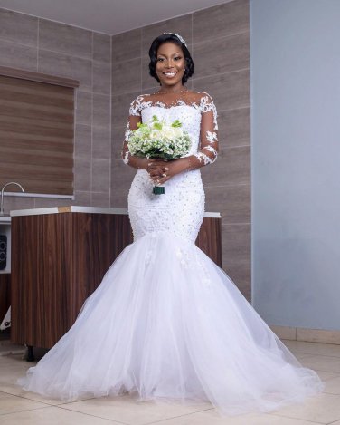 Fashion Illsion Long Sleeves Mermaid African Bridal Gown