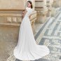 Short Sleeve V Neck Pleated Wedding Dress Buttons Up Simple Satin Chiffon Sweep Train Bridal Gowns