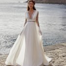 Bohemian Wedding Dress  Long Sleeve V-Neck Floor Length Chiffon A-Line lace Back Bridal Gowns