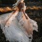 Bohemian Wedding Dresses Off Shoulder 3D Flower Appliqued Bridal Gowns