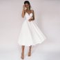 Sexy Short Wedding Dress Thin Straps Criss Cross Simple V Neck Satin Bridal Dresses