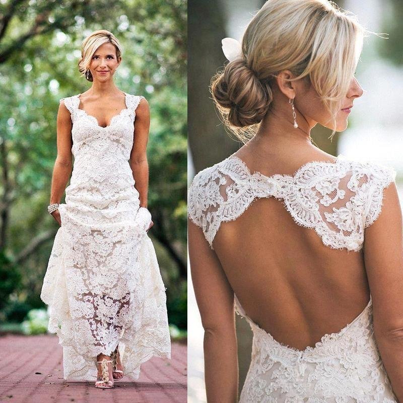 Vintage Lace Mermaid Wedding Dress Sexy Backless Sleeveless Long Country Bridal Dresses