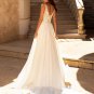 Sexy Deep V-Neck Chiffon Appliques A-Line Sleeveless Flowers Sweep Train Bride Gown