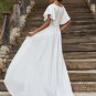 Simple Vintage Satin Wedding Dress Short Sleeve O Neck A Line Bridal Gown