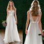 V-Neck Lace & Tulle Long Beach Wedding Dresses Floor Length Sleeves Grey Bride Dress
