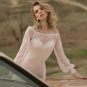 Beach Princess Wedding Dress Boat Neck Long Sleeves Lace Bridal Gowns