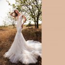 Lace Off Shoulder Mermaid Wedding Dresses Bridal Gowns Deep V Neckline Boho Beach Wedding Gown