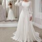Long Puffy Sleeves Chiffon Wedding Party Dress Open Back  A Line Elegant Scoop Bridal Gowns