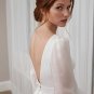 Long Puffy Sleeves Chiffon Wedding Party Dress Open Back  A Line Elegant Scoop Bridal Gowns