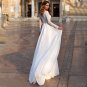 Long Sleeve V-Neck Wedding Dress A-Line Button Chiffon Lace Appliques Elegant Bridal Gown