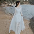 Long Sleeves  Chiffon Open Back Transparent Lace A Line Boho  Elopement Beach Bridal Gown