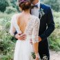 Boho Wedding Dresses Deep V-neck 3/4 Sleeves Backless Beach Wedding Gowns Bride Dresses
