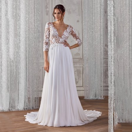 Sexy Illusion Sheer V Neck Bridal Gown  Long Sleeve Simple Bohemian Wedding Dress