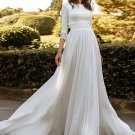 Simple Elegant  Three Quarter Sleeve Hot High Neck For Women Chiffon  Wedding Dress