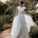 Bohemian Wedding Dress Lace Cap Sleeves Boho Long Bride Dresses Chiffon Beach Bridal Gown
