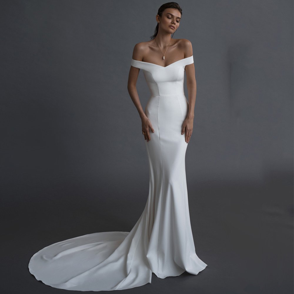 Charming Sheath Off the Shoulder Wedding Dress  Sexy Sweetheart  Court Train Bridal Gowns