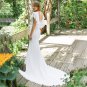 Chiffon Mermaid Short Sleeves Wedding Dress Deep V-Neck Cheap Backless  Bridal  Gowns