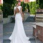Deep V-Neck Mermaid Satin Wedding Dress  Elegant Short Sleeves Bride Gowns