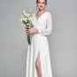 Long Sleeve Wedding Dress Chiffon Side Slit A-Line Floor length Simple Beach Wedding Dress