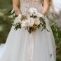 Bohemian deep V lace sleeveless country garden wedding dress