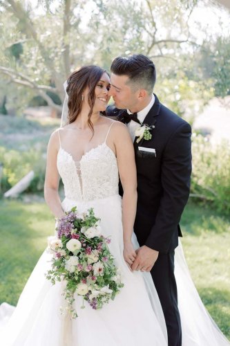 Bohemian lace halter wedding dress, country garden sleeveless wedding dress