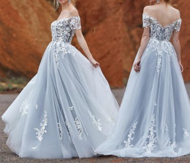 A-Line Off the Shoulder Tulle Gothic Wedding Dress