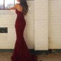 Burgundy Sweetheart Full Lace Mermaid With Train Long Evening Prom Dress