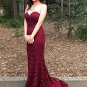 Burgundy Sweetheart Full Lace Mermaid With Train Long Evening Prom Dress