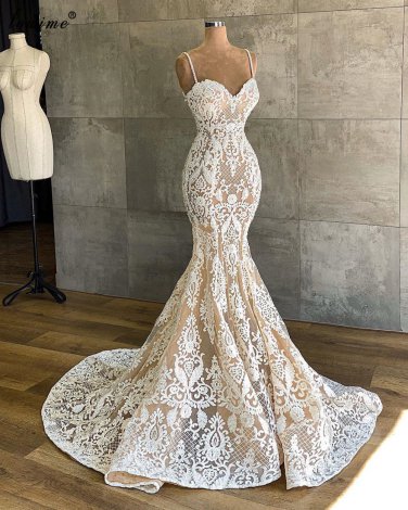 Elegant Full Lace Wedding Dresses Mermiad Beach Wedding Gowns