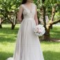 A Line V Neck Wedding Dresses Sweep Train Tulle Lace Top Backless Cheap Bridal Gowns