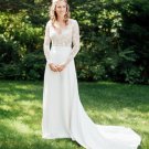 A-line Lace Wedding Dresses Long Sleeves V Neck Chiffon Sweep Train Bridal Gowns