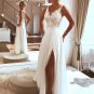 Beach Wedding Dresses Side Split Chiffon Lace Boho Straps V-back White Ivory Bride Dress