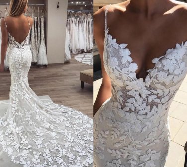 Berta mermaid Wedding Dresses 3D Floral Applique Lace backless boho beach Bridal Gown
