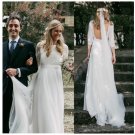 Bohemian 3/4 Sleeves Chiffon Wedding Dress For Brides  Lace Backless Boho Elegant Bridal Gowns