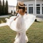 Bohemian A Line Wedding Dresses Sheer V Neck Short Sleeve Chiffon Bridal Gowns