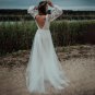 Bohemian Beach Wedding Dress Sexy Backless Side Split Long Sleeves A Line Elopement Bridal Gowns