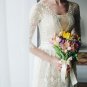 Bohemian Beach Wedding Dresses Lace Appliqued V Neck 3-4 Long Sleeve Wedding Dress