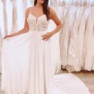 Bohemian Elegant V Neck Sleeveless Backless Spaghetti Strap Bridal Gowns Wedding Dresses