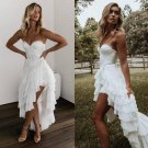 Bohemian High Low Wedding Dresses Sweetheart Lace Appliqued A Line Tiered Skirts Boho Wedding Dress