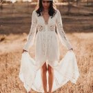 Bohemian Hippie Long Sleeve Wedding Dresses Crochet Lace V-neck Full Length Countryside Wedding Gown